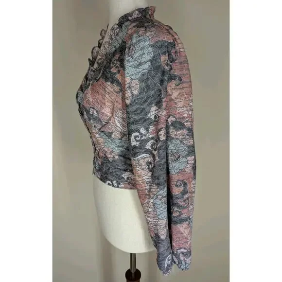 Self Contrast Corset Crop Top Ruffle Collar Balloon Sleeve Size XS Floral Boho - Picture 2 of 6